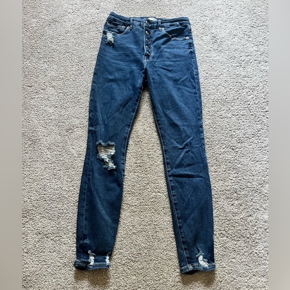 Good American Good Waist Size 6/28 Chewed Hem Distressed Stretch Skinny Jeans - Picture 2 of 7